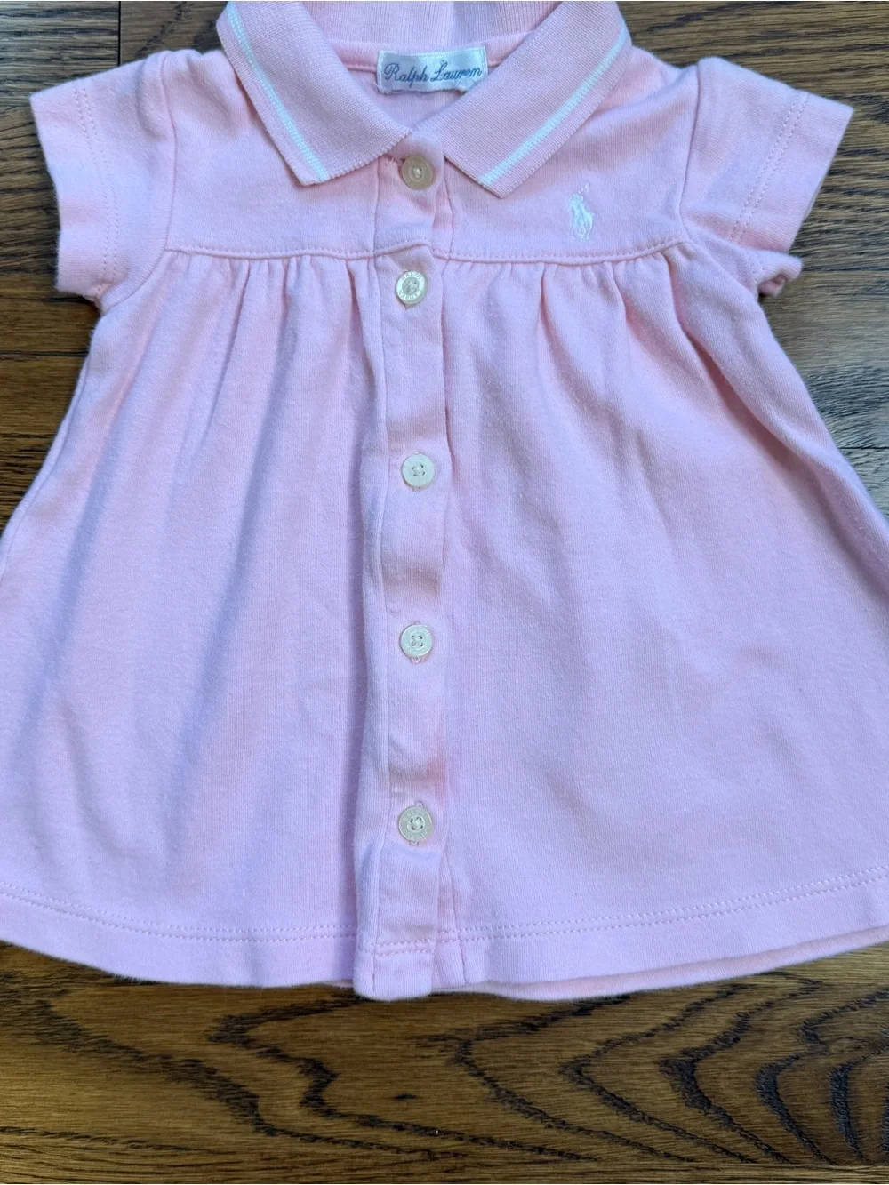 Ralph Lauren Baby Girls Light Pink Button-Front Classic Polo Dress Sz 3 Mths
